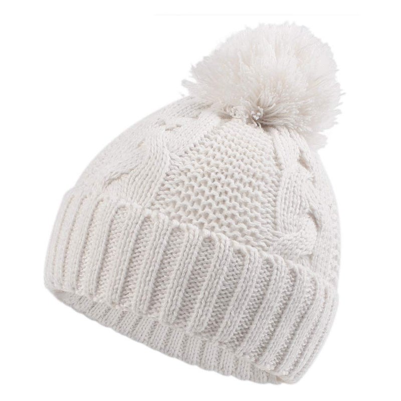 JANGANNSA Winter Knit Baby Hat Twist Warm Beanie for Boys Girls Infant Toddler Baby Beanie with Pompom612 MonthsIvory White
