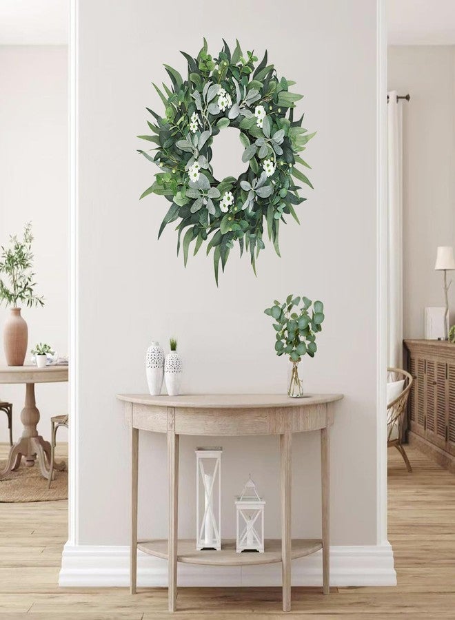 BINFEN 24" - 26" Green Eucalyptus Wreath for Front Door with Lambs Ear White Flowers - Lifelike Spring, Summer, Fall, and Winter Farmhouse Home Decor for Porch, Window, Wall, and Fireplace - Image 4
