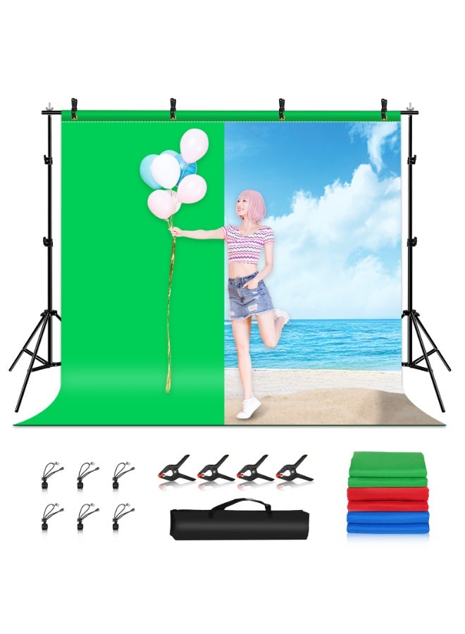PULUZ Backdrop Stand 114.2x78.7 Inch(WxH) Photo Studio Adjustable Background Stand Support kit with 3 Backdrops(Red,Blue,Green),4 Crossbars, 4 Clips, 1 Carry Bag for Parties, Events Decoration, Wedding, Photography，Video Shooting - Image 1