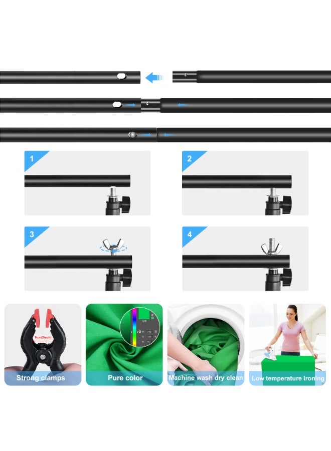 PULUZ Backdrop Stand 114.2x78.7 Inch(WxH) Photo Studio Adjustable Background Stand Support kit with 3 Backdrops(Red,Blue,Green),4 Crossbars, 4 Clips, 1 Carry Bag for Parties, Events Decoration, Wedding, Photography，Video Shooting - Image 4