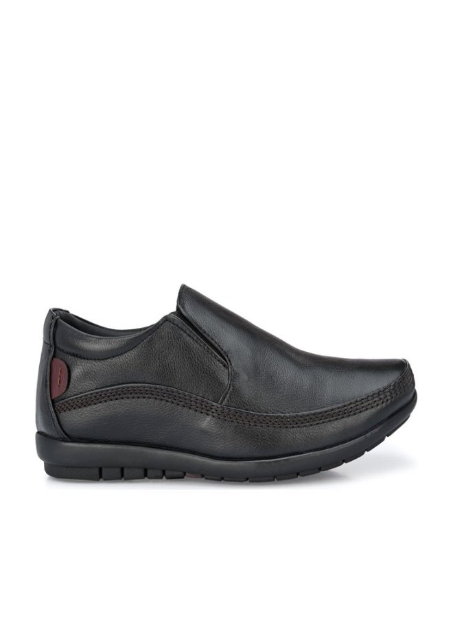 egoss Stretch Genuine Leather Slip-On Shoes for Men | Formal, Office Comfortable, Stylish & Durable Footwear – GS-345 | Black, 6 - Image 1