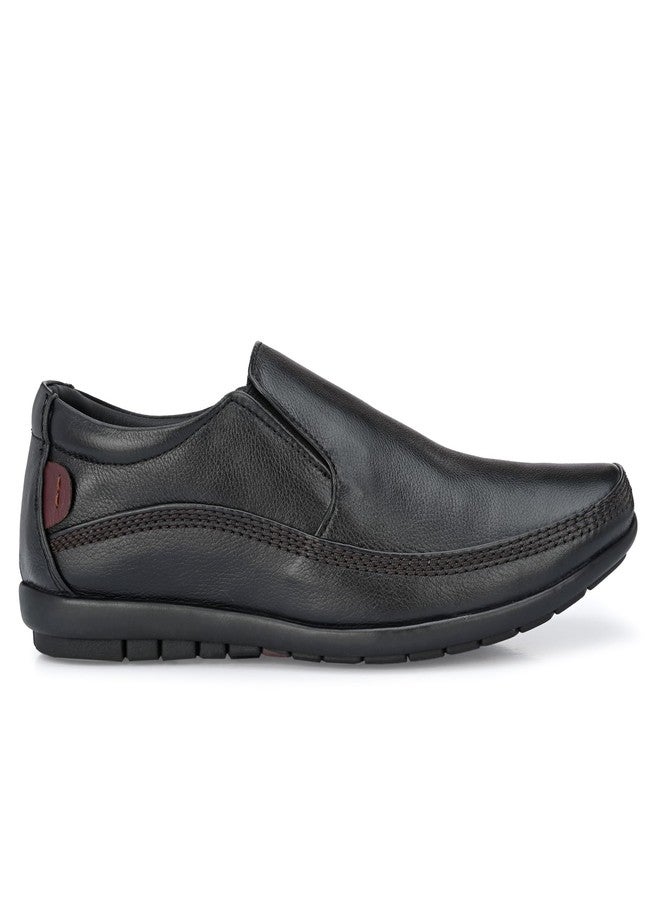 egoss Stretch Genuine Leather Slip-On Shoes for Men | Formal, Office Comfortable, Stylish & Durable Footwear – GS-345 | Black, 6 - Image 4