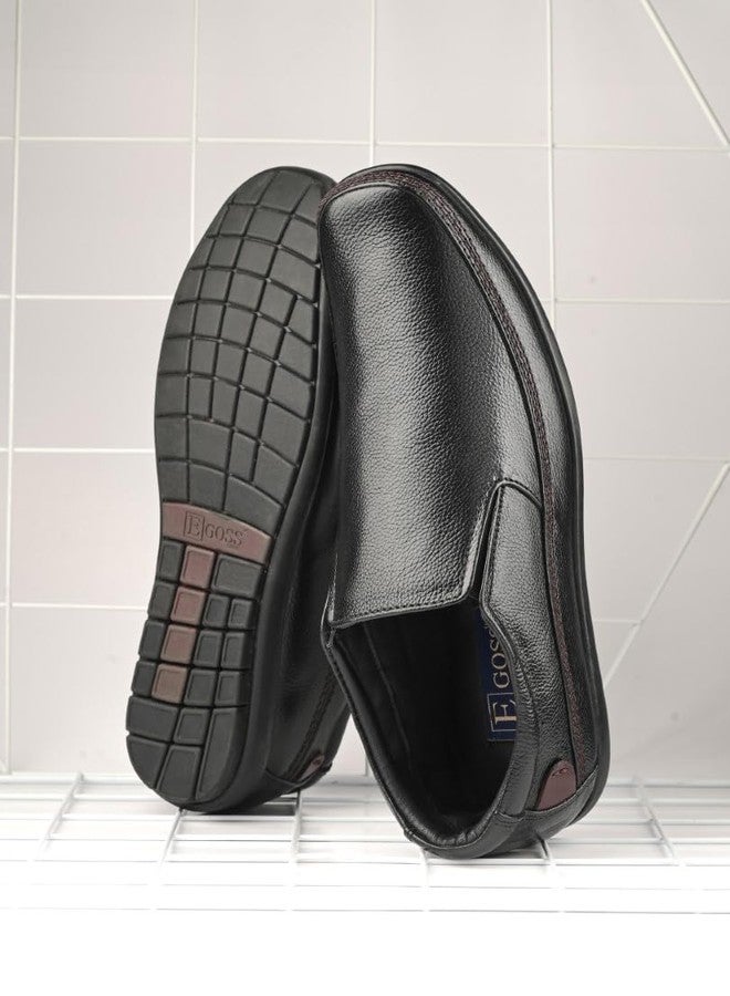 egoss Stretch Genuine Leather Slip-On Shoes for Men | Formal, Office Comfortable, Stylish & Durable Footwear – GS-345 | Black, 6 - Image 2