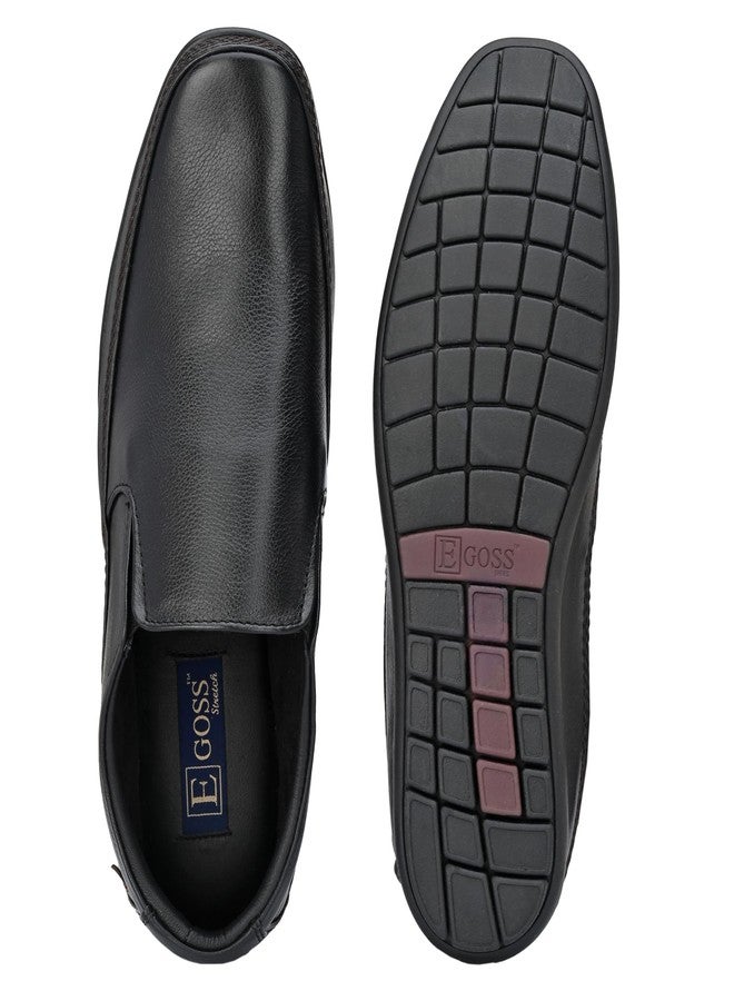 egoss Stretch Genuine Leather Slip-On Shoes for Men | Formal, Office Comfortable, Stylish & Durable Footwear – GS-345 | Black, 6 - Image 5