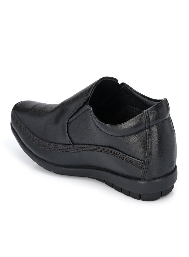 egoss Stretch Genuine Leather Slip-On Shoes for Men | Formal, Office Comfortable, Stylish & Durable Footwear – GS-345 | Black, 6 - Image 3