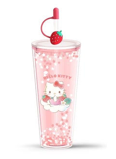 Miniso Sanrio characters Strawberry collection Double Wall Tumbler with Straw (800mL)(Hello Kitty) 