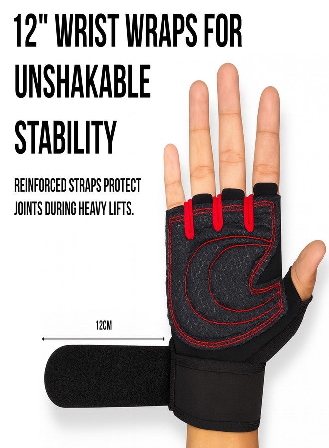 PULSEIT GripGloves Weightlifting Gloves with 12" Wrist Wrap Support for Men & Women | Gym Workout Gloves for Powerlifting, Crossfit, Strength Training, Heavy Lifting & Fitness (Black) (M) - Image 4