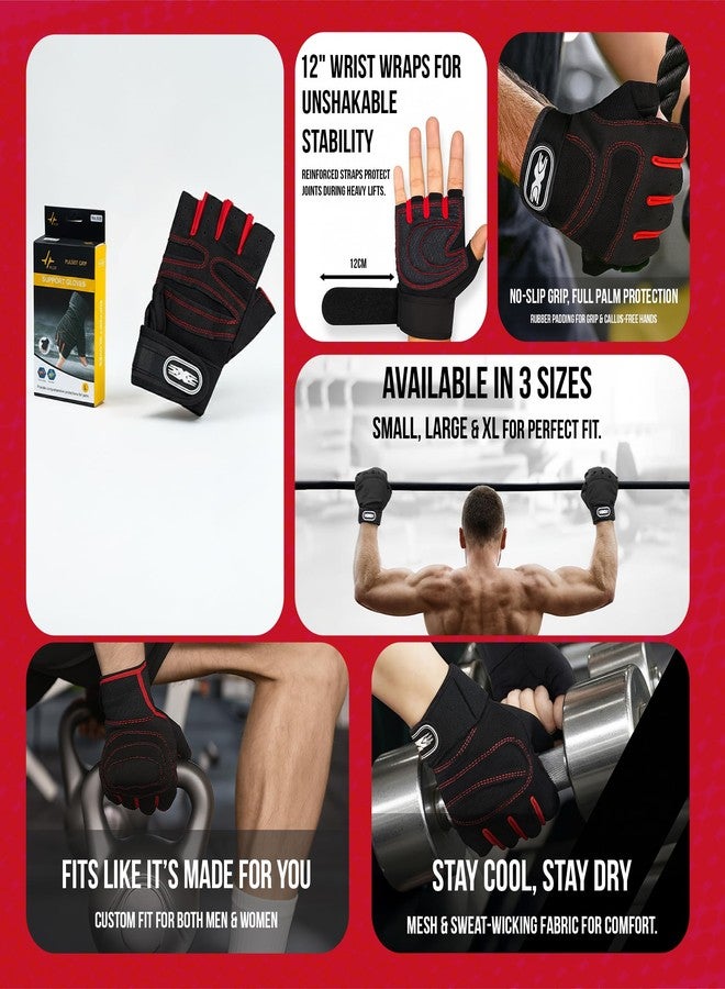 PULSEIT GripGloves Weightlifting Gloves with 12" Wrist Wrap Support for Men & Women | Gym Workout Gloves for Powerlifting, Crossfit, Strength Training, Heavy Lifting & Fitness (Black) (M) - Image 2
