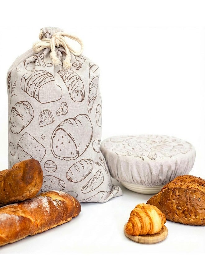 Verigud Large Reusable Linen Bread Bag and 10'' Bowl Cover with Plastic Liners for Bread Storage & Sourdough Proofing - Image 1