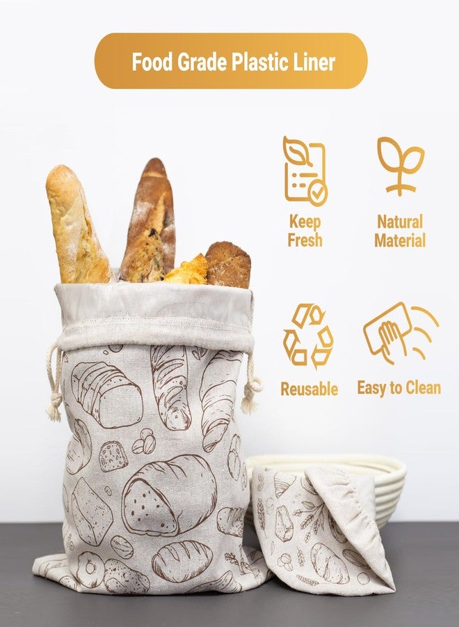 Verigud Large Reusable Linen Bread Bag and 10'' Bowl Cover with Plastic Liners for Bread Storage & Sourdough Proofing - Image 2