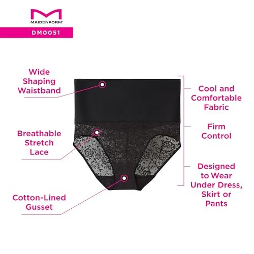 Maidenform womens Tame Your Tummy Shaping Lace With Cool Comfort Dm0051 Shapewear Briefs, Black, Large US - Image 4