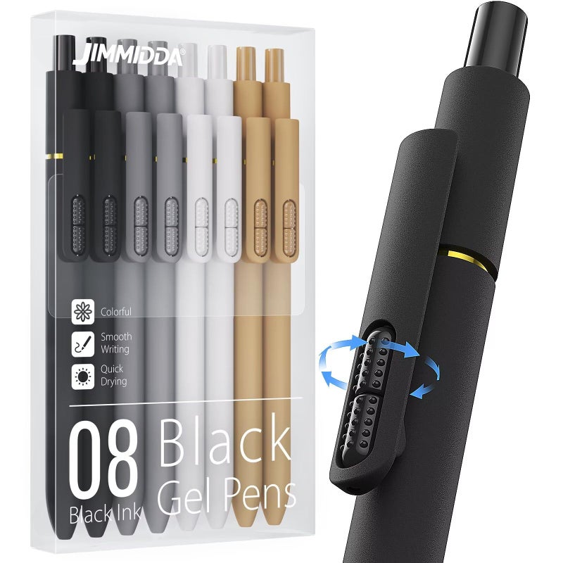 JIMMIDDA 8Pcs Black Gel Pens - 0.7mm Medium Point Black Ink Pens | Smooth Writing - Quick Drying Retractable Pen for Men Women (Classic - 8Pcs) - Image 1