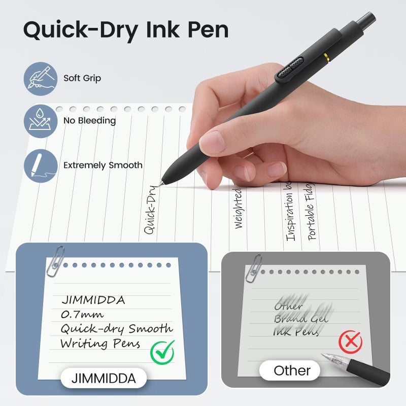 JIMMIDDA 8Pcs Black Gel Pens - 0.7mm Medium Point Black Ink Pens | Smooth Writing - Quick Drying Retractable Pen for Men Women (Classic - 8Pcs) - Image 4