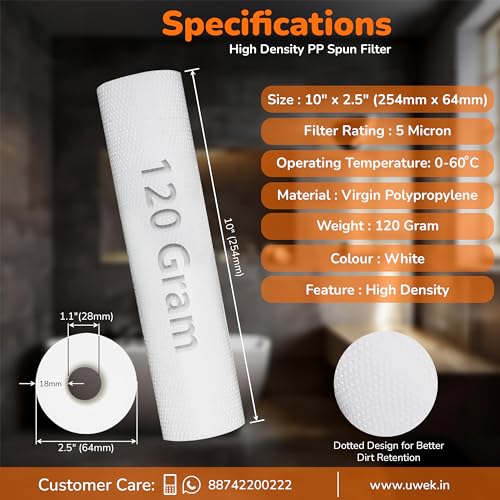 Uwek Gold XLD Spun Filter - Water Purifier Cartridge (10 Inch, 5 Micron Pre-Filter, 120 gm Sediment) for External RO Filter Housing Pack of 2 - Image 2