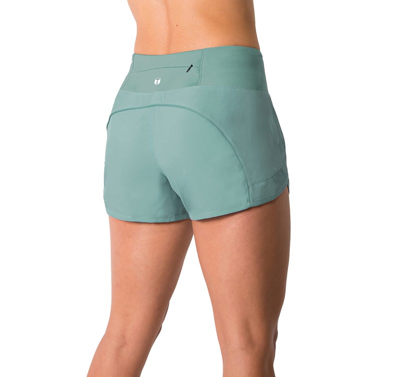 Tough Mode Womens 3" Lightweight Running WOD Volleyball Shorts Workout Mesh Liner Zip Pocket Ash Green - Image 3