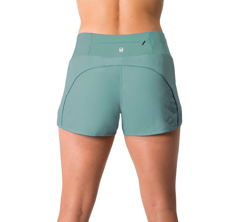 Tough Mode Womens 3" Lightweight Running WOD Volleyball Shorts Workout Mesh Liner Zip Pocket Ash Green - Image 4