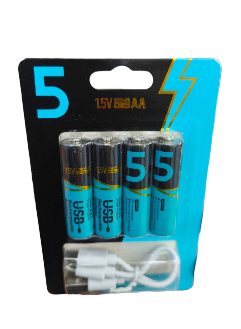5 Four Rechargeable by Type C AA Batteries 1.5V and 2200mWh - Image 1