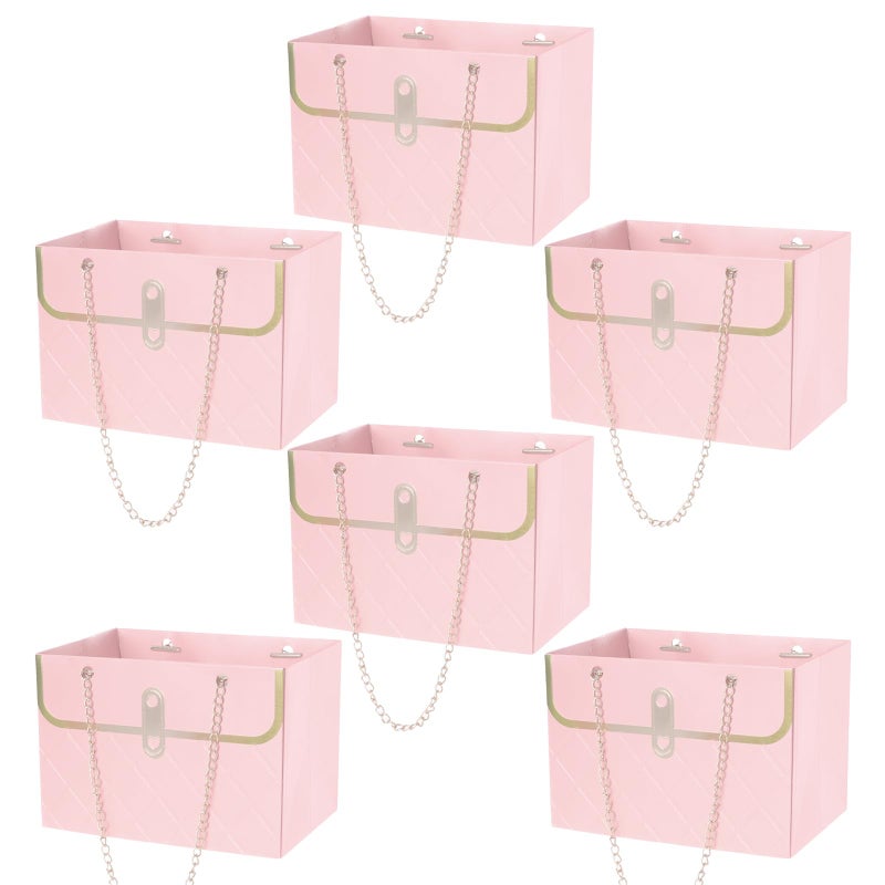 baotongle 6pcs Flower Paper Gift Box Bouquet Storage Bucket Handbag with Metal Chain Flower Boxes for Arrangements Wedding Valentine's Mother's Day Birthday Bridal Shower Pink - Image 1
