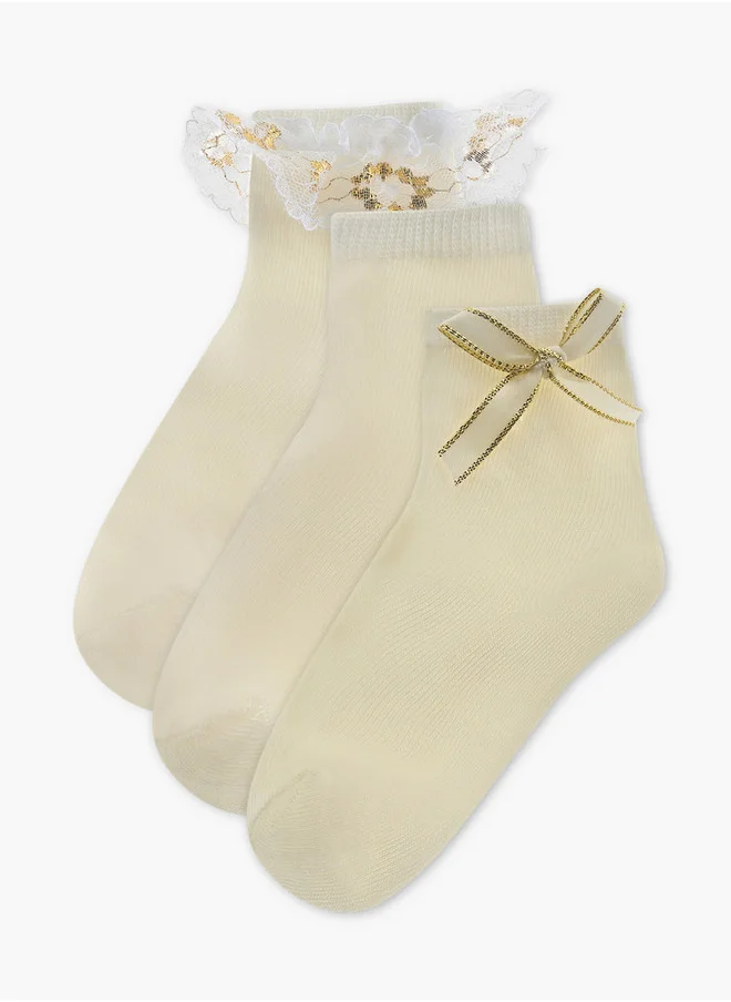 بيرفيت Frill Detail Non Terry Ankle Length Socks - Set of 3
