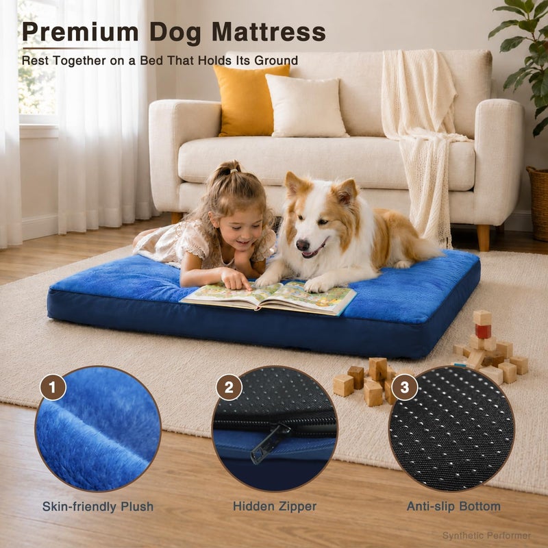 Waterproof Large Dog Bed for Crate with Washable Cover, 35x22, Navy | TPU Waterproof Layer, Easy Clean Cover, Soft Plush Surface, Durable Oxford fabric, Non-Slip Bottom, For Large Breeds ≤50lbs - Image 4