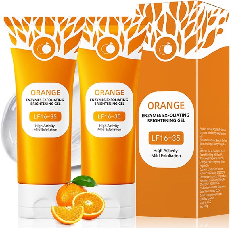 2PCS Orange Peeling Gel, Deep Exfoliating Cleanser for Face and Body, Orange Enzymes Exfoliating Gel, Natural Face Scrub, Deep Cleansing Moisturizing Facial Exfoliator for All Skin Types - Image 1