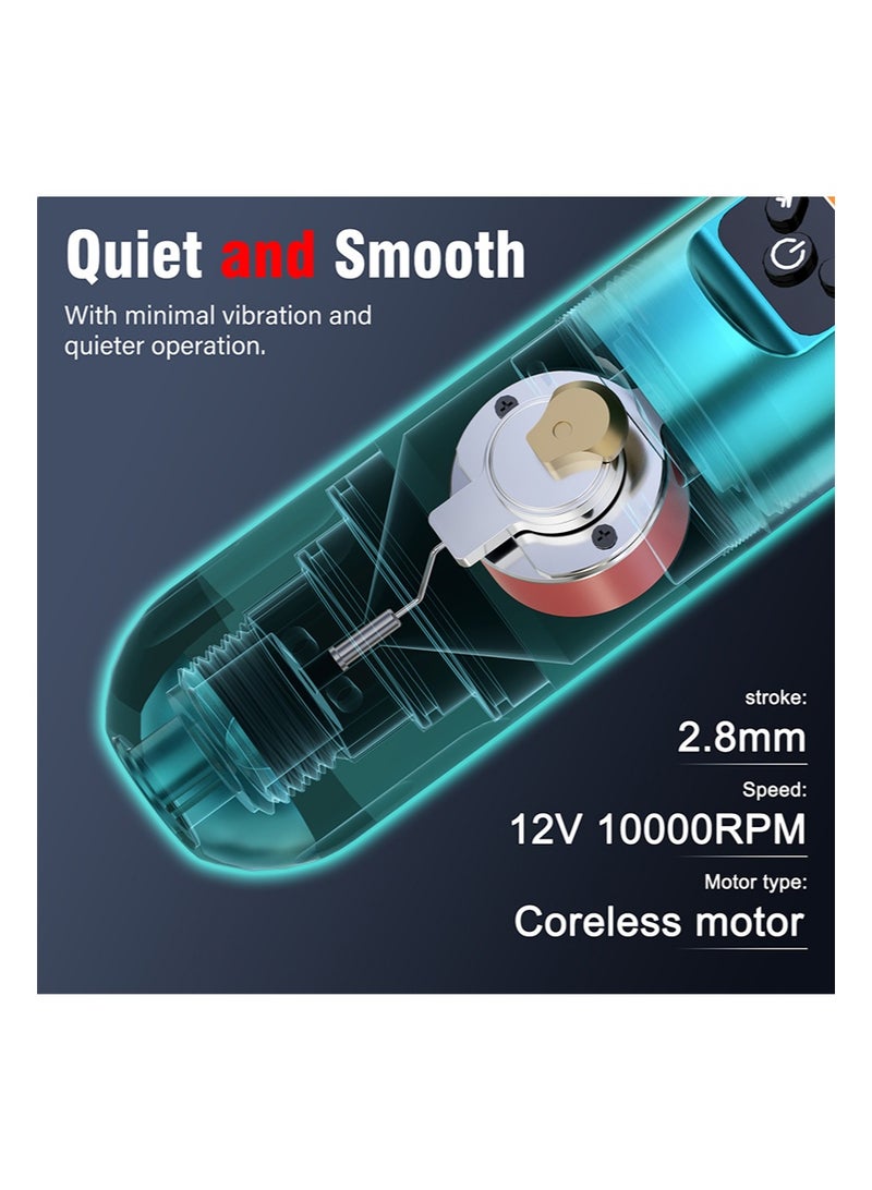 هالونهي مجموعة ماكينة الوشم اللاسلكية، مجموعة ماكينة الوشم، 10 قطع من إبر خرطوشة بأحجام مختلفة، شاشة LED، مجموعة أقلام الوشم الكاملة، مناسبة للمبتدئين والفنانين في الوشم - Image 4