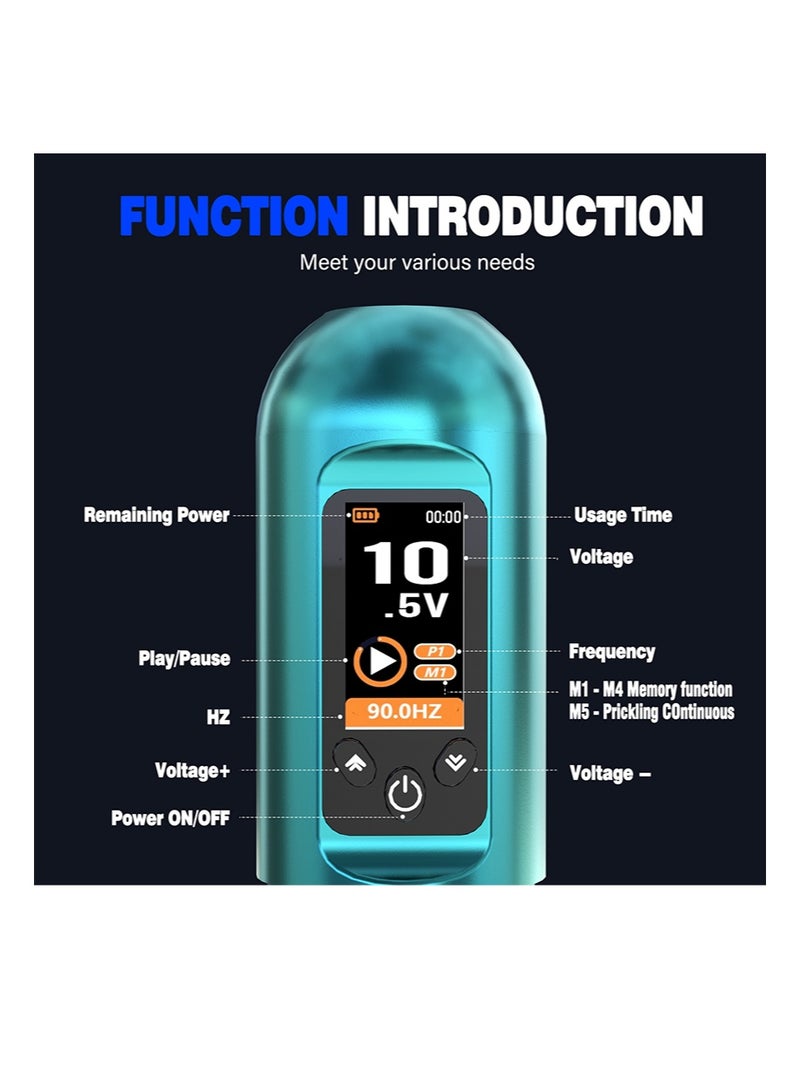 هالونهي مجموعة ماكينة الوشم اللاسلكية، مجموعة ماكينة الوشم، 10 قطع من إبر خرطوشة بأحجام مختلفة، شاشة LED، مجموعة أقلام الوشم الكاملة، مناسبة للمبتدئين والفنانين في الوشم - Image 2