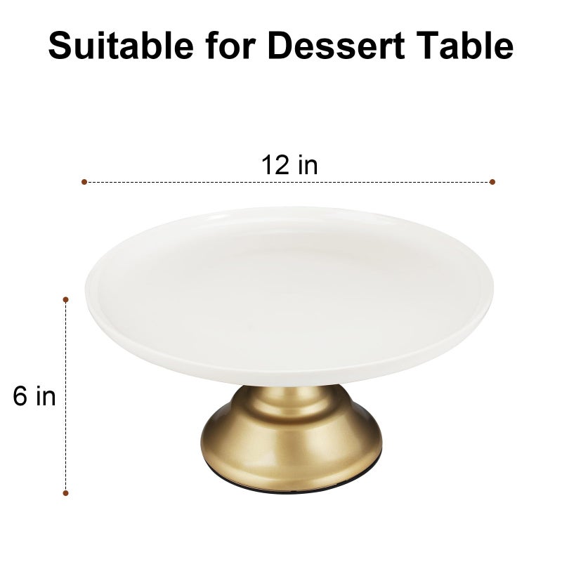 Ruckae White Ceramic Cake Stand 12 Inch Metal Wedding Cake Plate Round Dessert Stand Cake Plate Cupcake Stand for Party Table Display - Image 3