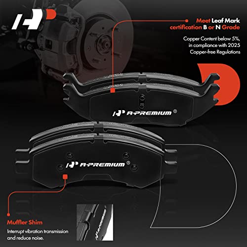 A-Premium Front & Rear Ceramic Disc Brake Pads Set Compatible with Select Chrysler, Dodge and Ram Models - Aspen/Durango 2007-2009, Ram 1500 2006-2010, 1500 2011-2018, with Hardware, 8 Pcs - Image 2