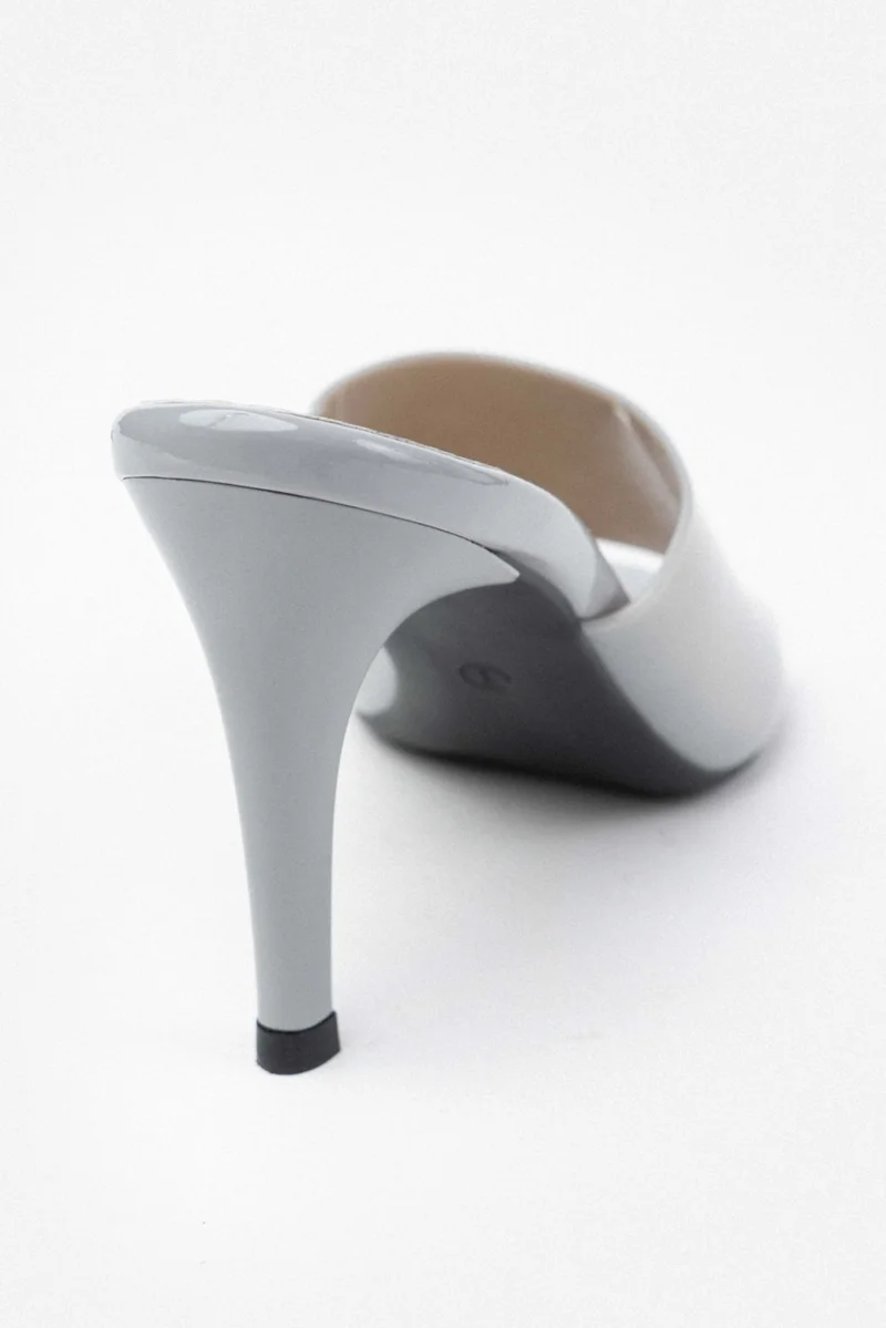 Nişantaşı Shoes Morris Gray Transparent Band Detailed Women's Heeled Slippers