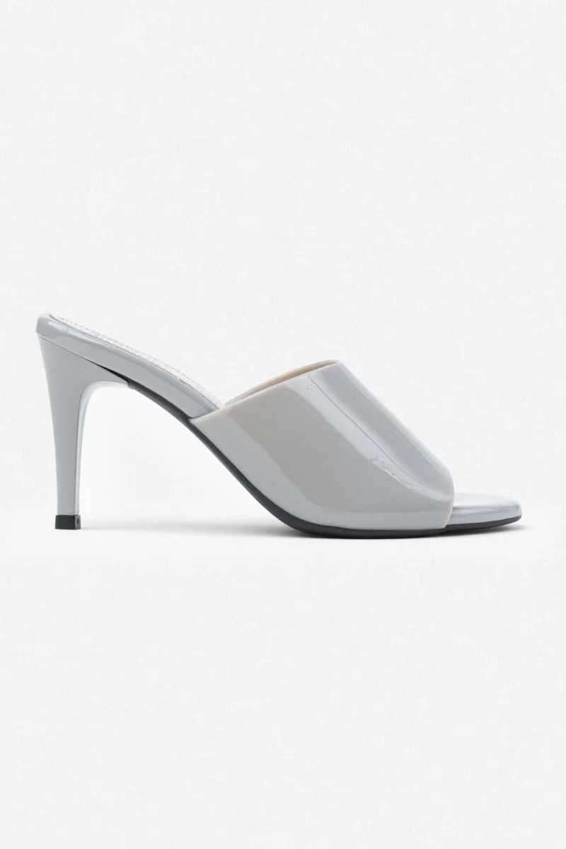 Nişantaşı Shoes Morris Gray Transparent Band Detailed Women's Heeled Slippers