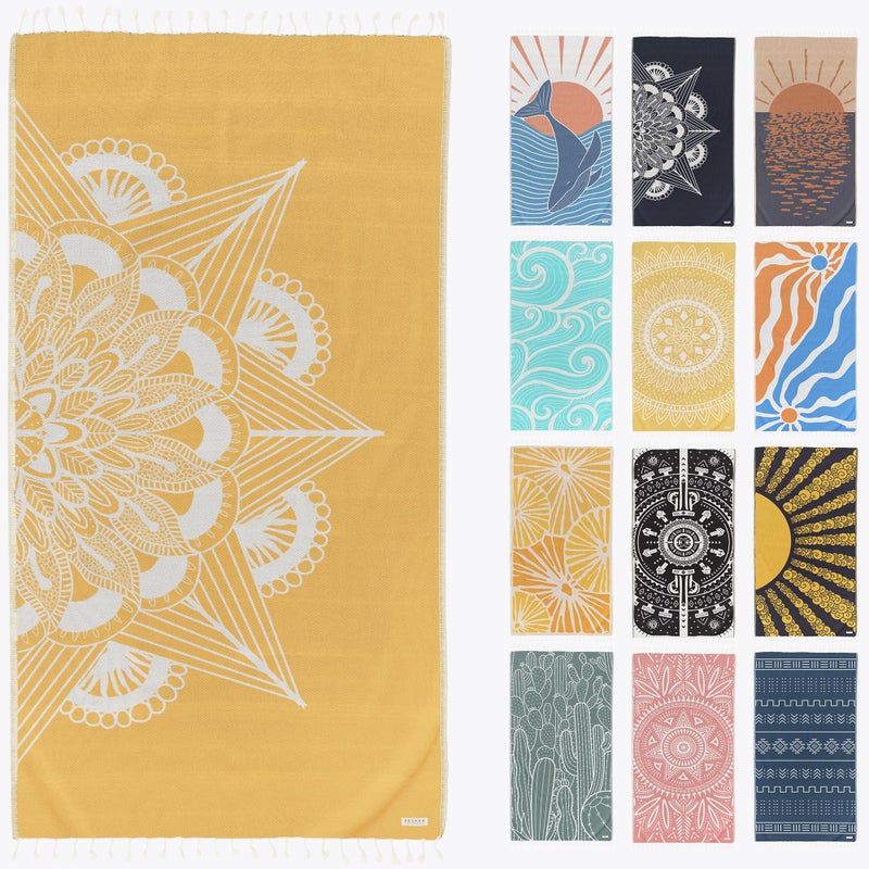 FESHKA Sand Free Turkish Beach Towel 37 x 67 Quick Dry Bath Towel Oversized Beach Blanket Lightweight for Travel  Made with 100 Organic Turkish Cotton  Frozen Yellow