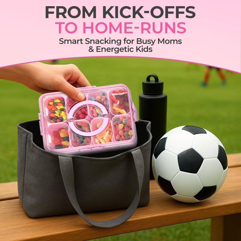 KEYVOZ Snackle Box Container with Lid Travel Charcuterie Box with Handle Organizer for Candy, Fruit, Nuts, Veggies, Snacks, Beach Essentials, Portable Lunch Box (Pink, Large) - Image 5