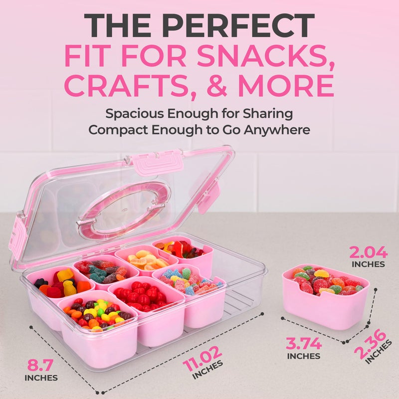 KEYVOZ Snackle Box Container with Lid Travel Charcuterie Box with Handle Organizer for Candy, Fruit, Nuts, Veggies, Snacks, Beach Essentials, Portable Lunch Box (Pink, Large) - Image 3