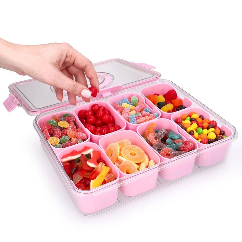 KEYVOZ Snackle Box Container with Lid Travel Charcuterie Box with Handle Organizer for Candy, Fruit, Nuts, Veggies, Snacks, Beach Essentials, Portable Lunch Box (Pink, Large) - Image 2