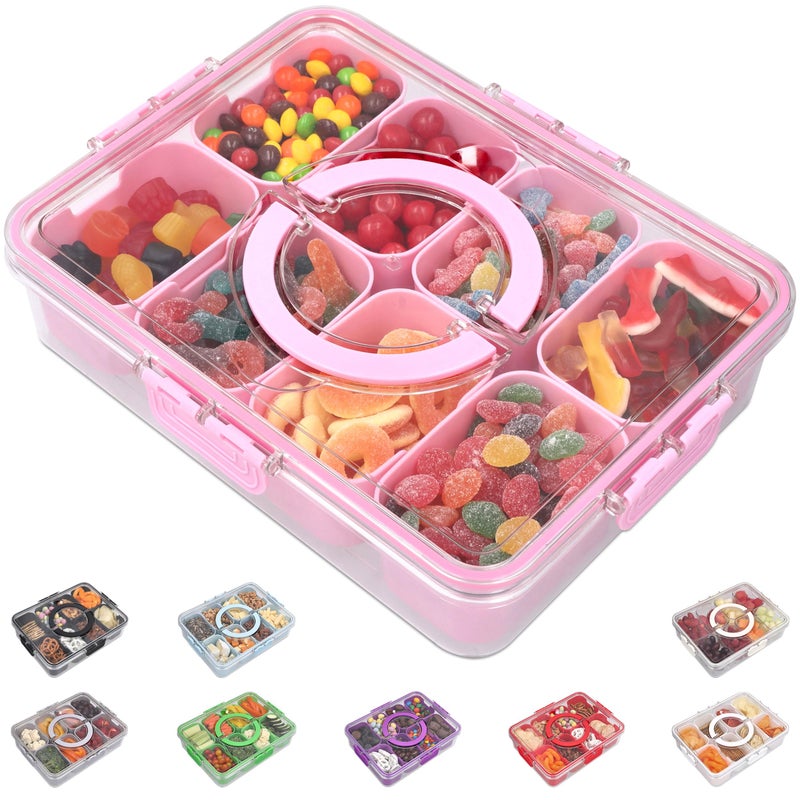 KEYVOZ Snackle Box Container with Lid Travel Charcuterie Box with Handle Organizer for Candy, Fruit, Nuts, Veggies, Snacks, Beach Essentials, Portable Lunch Box (Pink, Large) - Image 1