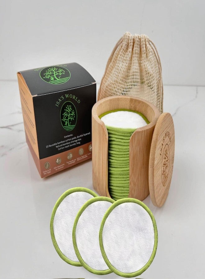 ISA’S World Reusable Makeup Remover Bamboo Cotton Pads (20 Pack) Includes Washable Cotton Laundry Bag + Bamboo Storage Jar - Organic Bamboo Cotton Rounds - Cleansing Facial Pads - for All Skin Types. - Image 1