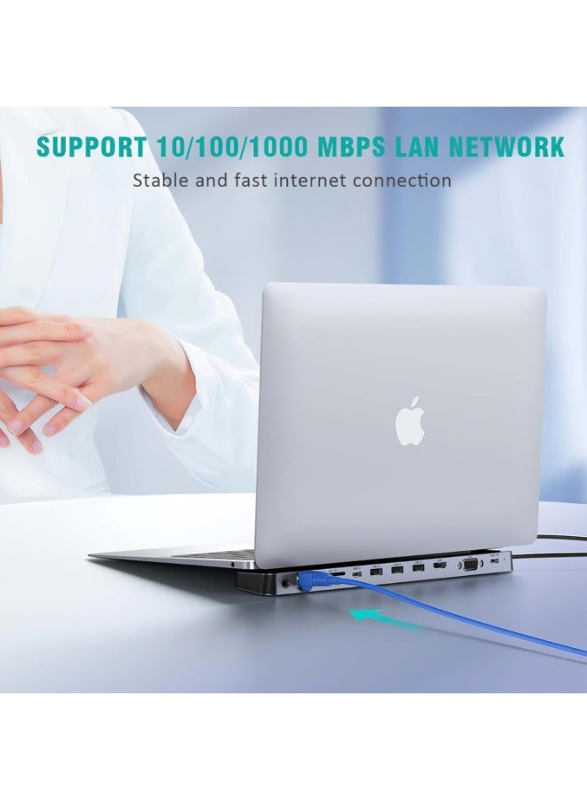 11-in-1 USB-C Docking Station with 100W Power Delivery, 4K HDMI, VGA, RJ45, 3 USB 3.0, SD/TF Card Reader, Audio Port, Laptop Stand – Silver - Image 5