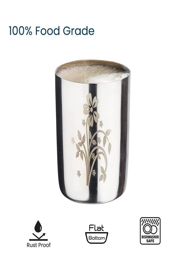 كيه سي أكواب مياه من الفولاذ المقاوم للصدأ من كي سي بتصميم أماربالي مع نقش زهور محفور بالليزر | السعة: 350 مل | طقم من 6 أكواب - Image 3