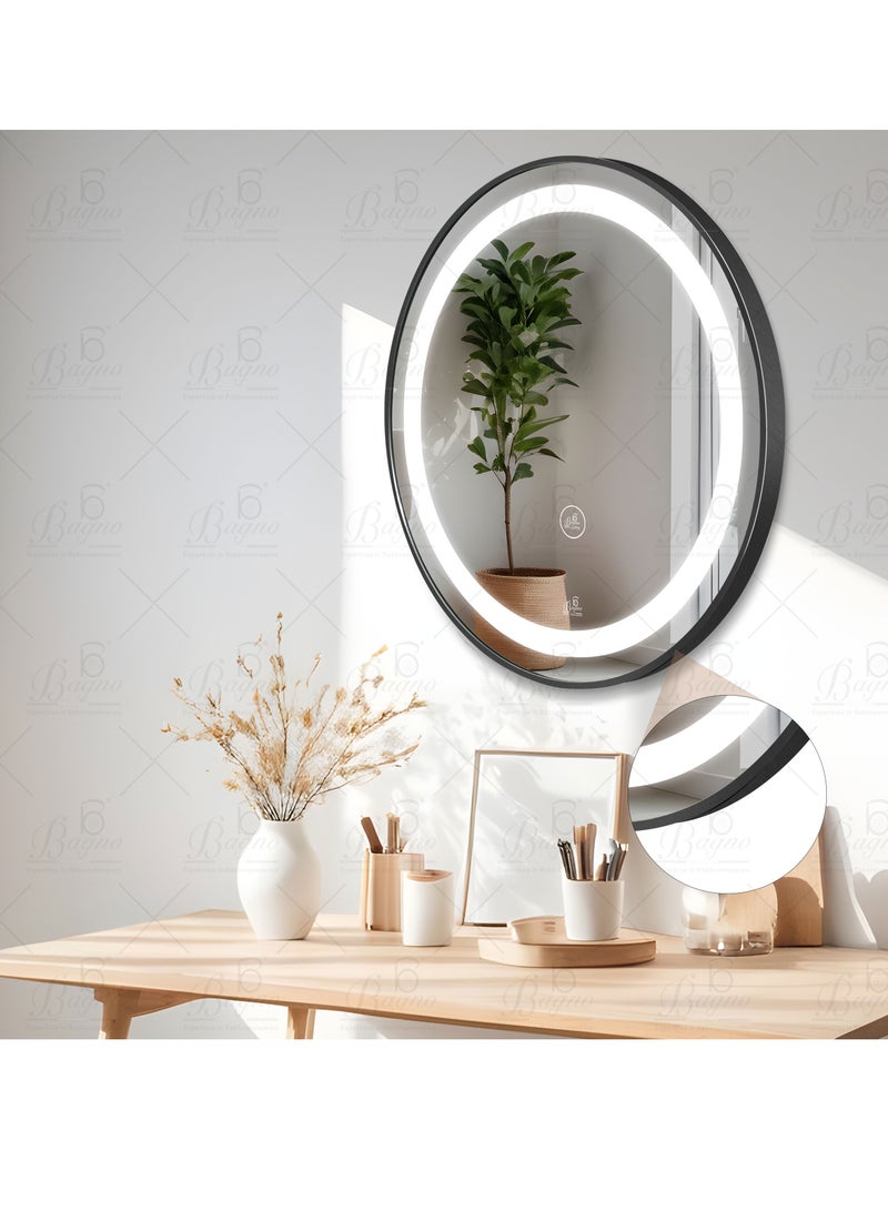 B BAGNO Silver LED Framed Mirror, Matt Black Mirror, premium Quality 60x60cm BML23(Matt Black) - Image 1