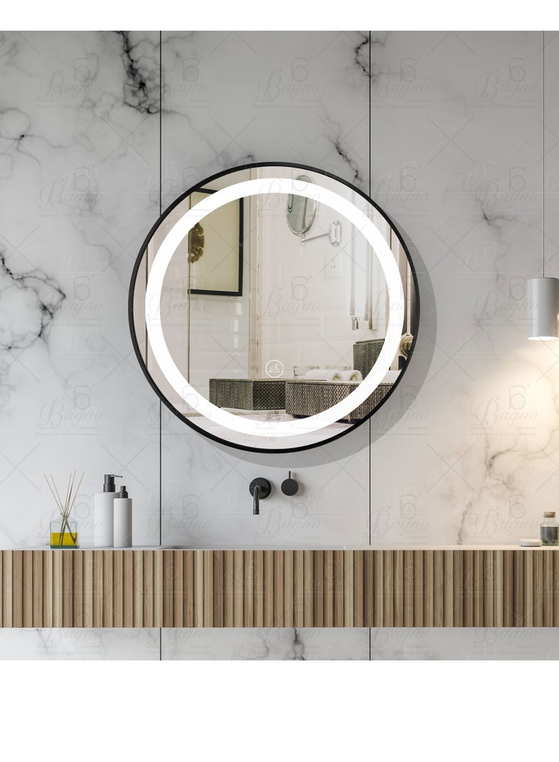 B BAGNO Silver LED Framed Mirror, Matt Black Mirror, premium Quality 60x60cm BML23(Matt Black) - Image 3