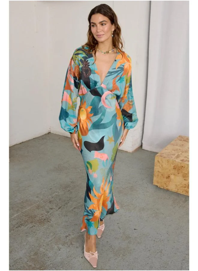 نيفر فولي دريسد Printed V-Neck Dress