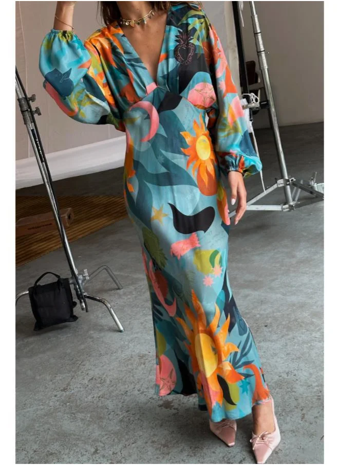 نيفر فولي دريسد Printed V-Neck Dress