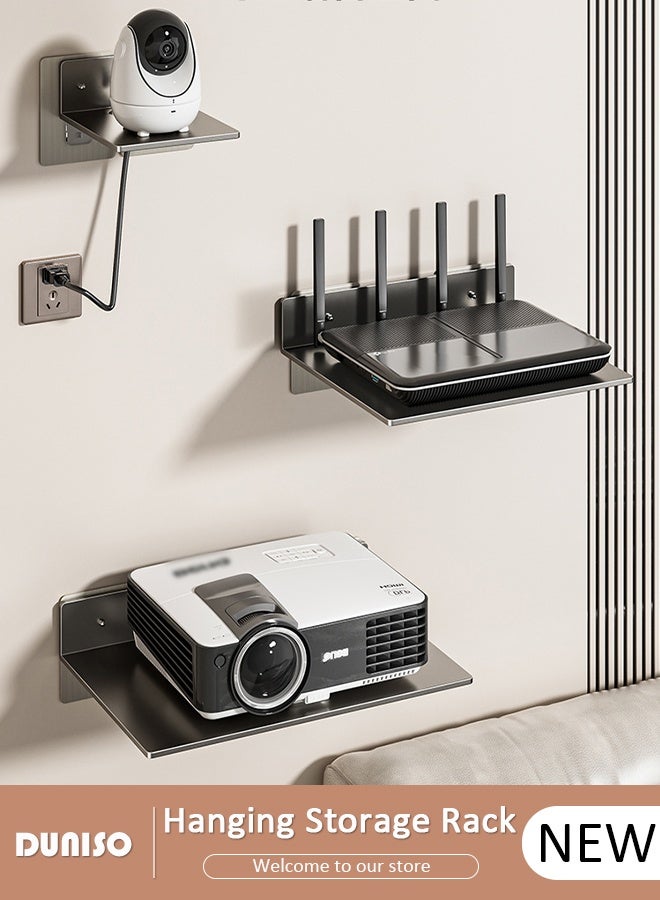 DUNISO 3 Pcs Aluminum Alloy WiFi Router Wall Mount Shelf, Small Mini Projector Shelf Modem Shelf Cable Box Wall Mount Router Wall Mount,Projector Wall Mount Floating Accessories,Storage & Stability - Image 1