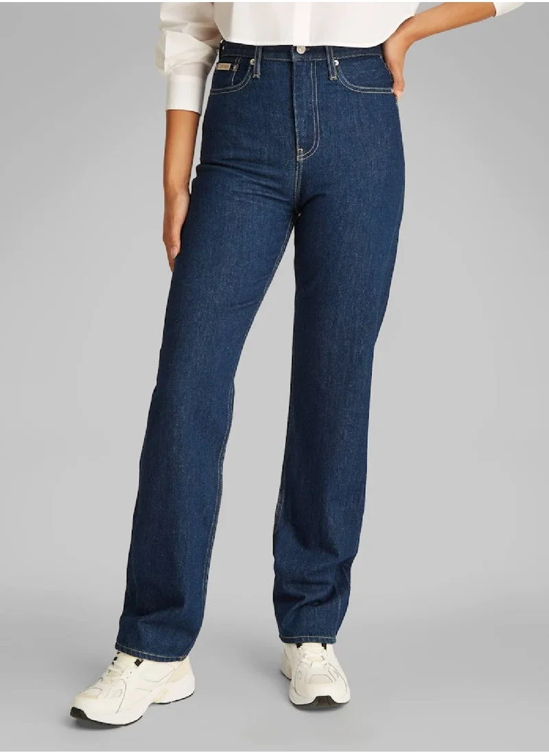 Calvin Klein Jeans Women's High Rise Straight Jeans  - Cotton, Blue