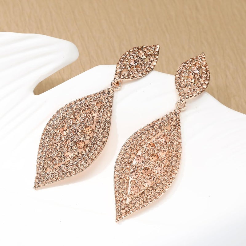 Flyonce Women's Rhinestone Crystal Wedding Bridal 2 Leaf Drop Dangle Chandelier Earrings - Image 5