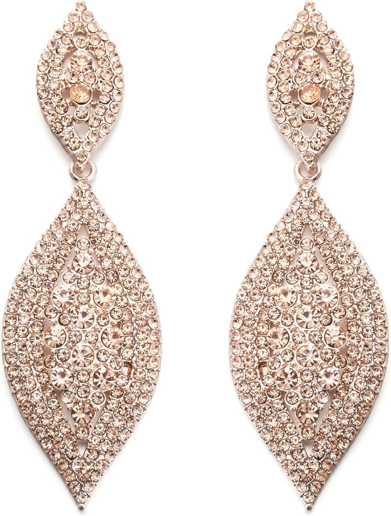 Flyonce Women's Rhinestone Crystal Wedding Bridal 2 Leaf Drop Dangle Chandelier Earrings - Image 1