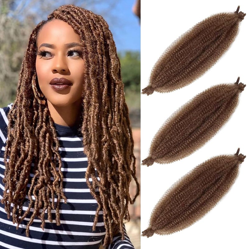 Springy Afro Twist Hair 16 Inch Cuban Twist Hair 30 Marley Twist Braiding Hair Soft Afro Twist Hair Synthetic Kinky Curly Brown Braiding hair Extensions for Distressed Faux Locs 16in 3P 30