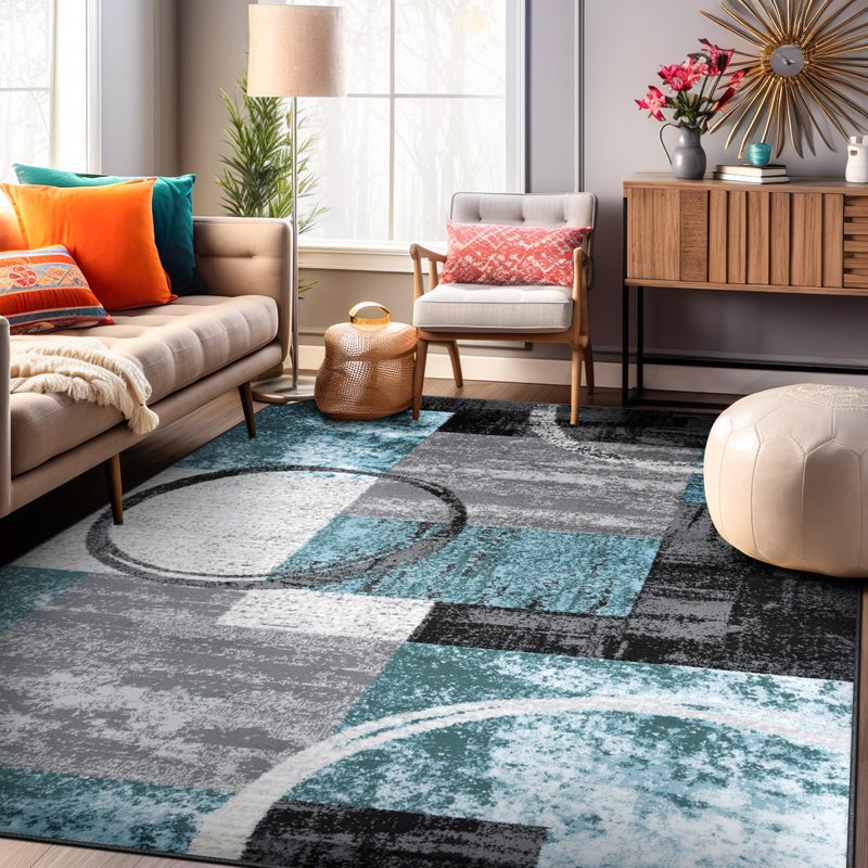 Rugshop Contemporary Abstract Circle Design Soft Area Rug 10 x 14 Gray