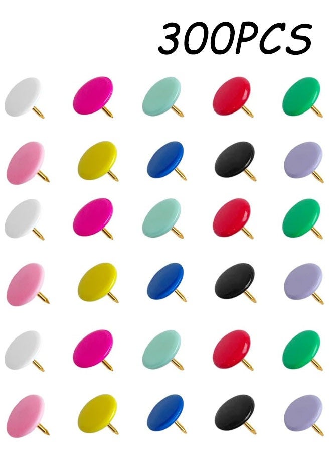 300 قطعة من دبابيس الإبهام الملونة، دبابيس بلاستيكية مستديرة الرأس، دبابيس دفع بلاستيكية مستديرة الألوان، دبابيس إبهام مستديرة الرأس للخرائط والمكتب وجدار الصور ولوح الفلين - Image 1